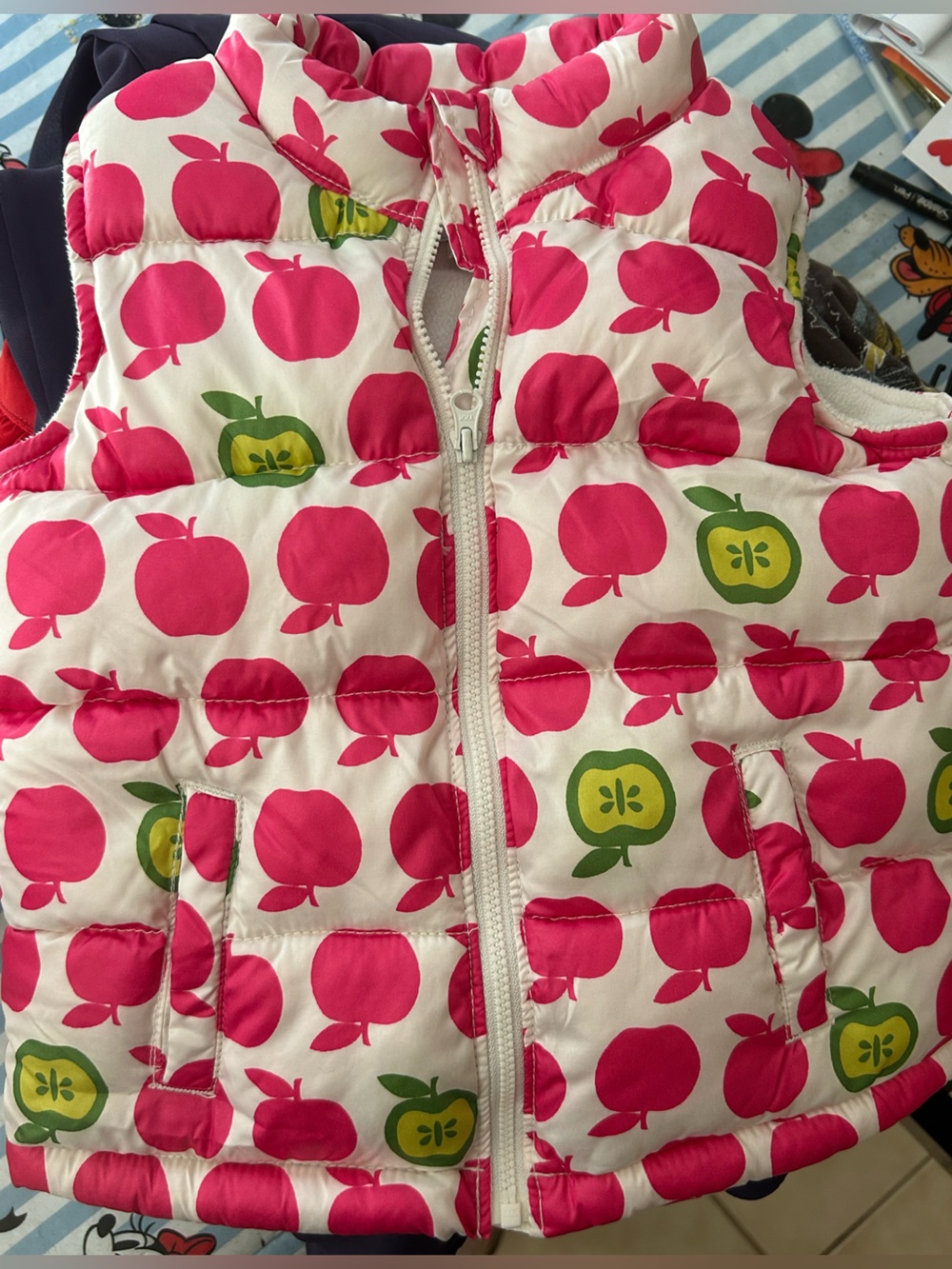 Old Navy kids Pink Apple Print Puffer Vest